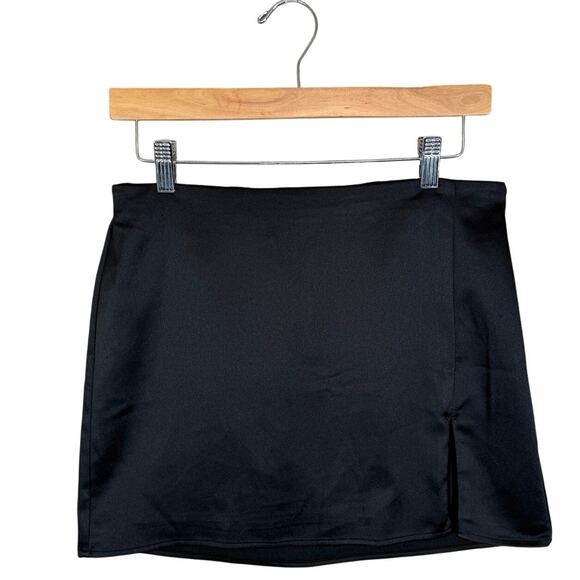 Abercrombie & Fitch Satin Mini Skirt Black Slit Skirt Y2K Clueless Style | Small - Picture 2 of 8